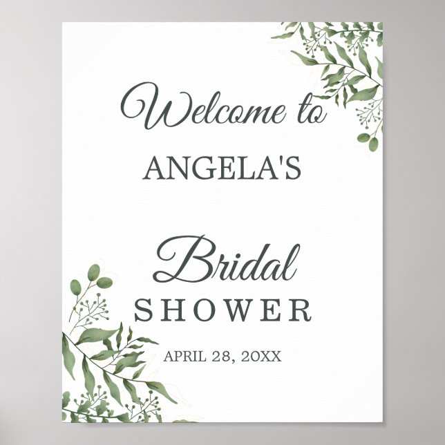 Elegant Succulent Eucalyptus Leaves bridal shower Poster (Front)