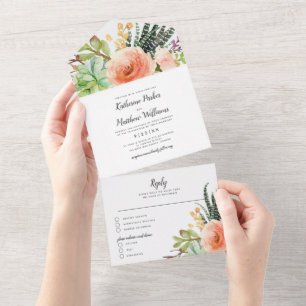 Elegant Succulent Garden Boho Wedding All In One Invitation