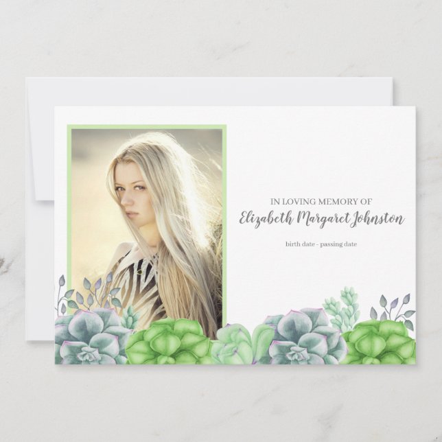 Elegant Succulent Garden In Loving Memory Funeral Thank You Card (Front)