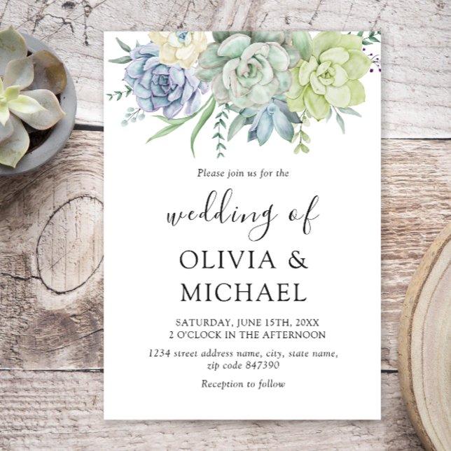 Elegant Succulent Greenery Wedding Invitation (Creator Uploaded)