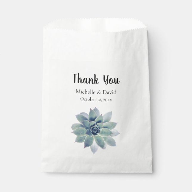 Elegant Succulent Greenery Wedding Thank You Favour Bags (Front)