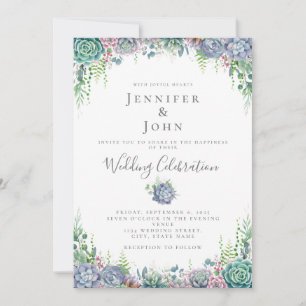 Elegant Succulent Watercolor Greenery Wedding Invitation