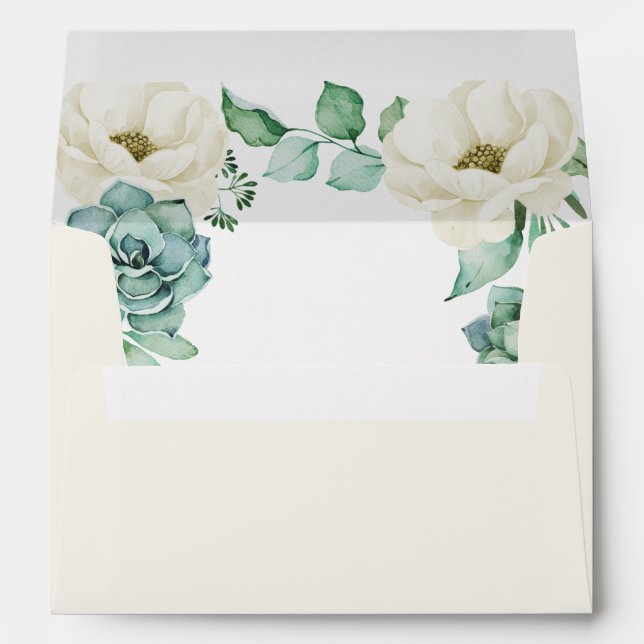 Elegant Succulent Watercolor Ivory Floral Wedding Envelope (Back (Bottom))