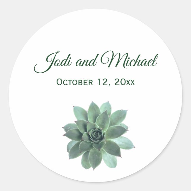 Elegant Succulent Wedding Invitation Classic Round Sticker (Front)