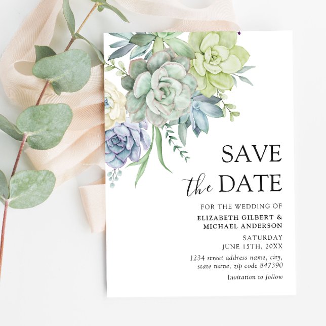 Elegant Succulent Wedding Save the Dates Invitation (Creator Uploaded)