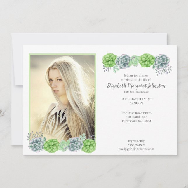 Elegant Succulents Celebration of Life Funeral Thank You Card (Front)