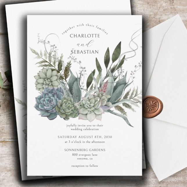 Elegant Succulents Floral Wedding Invitation (Creator Uploaded)