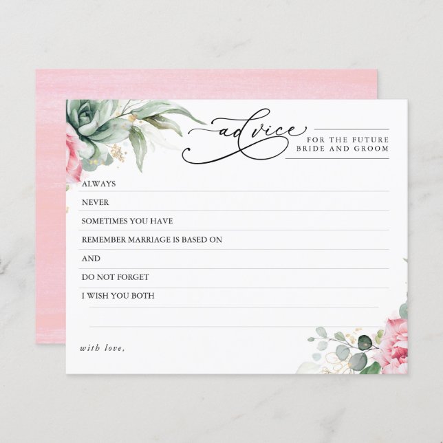 Elegant Succulents Greenery Pink Advice Card (Front/Back)