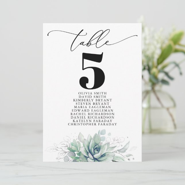 Elegant Succulents Table Number Seating Chart (Standing Front)