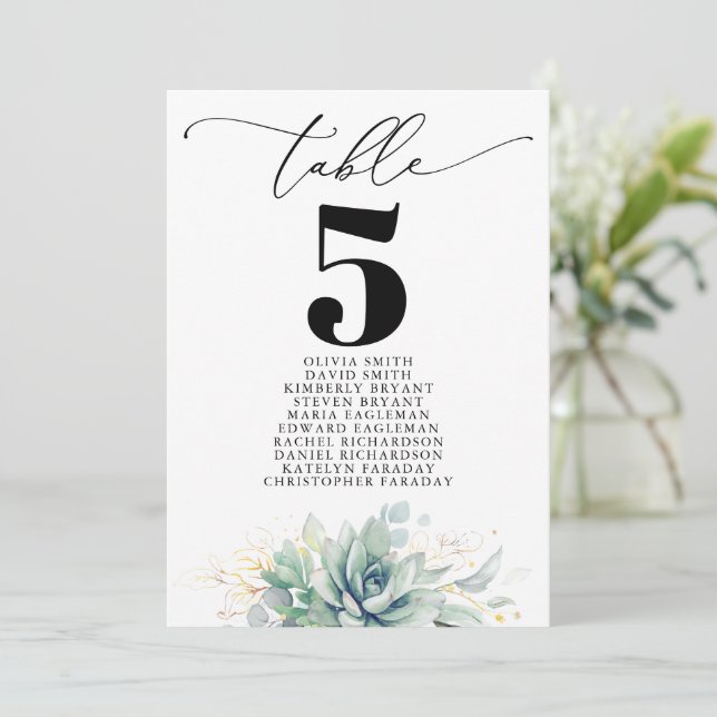 Elegant Succulents Table Number Seating Chart (Standing Front)