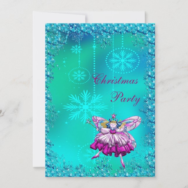 Elegant Sugar Plum Fairy & Sequins Christmas Party Invitation (Front)