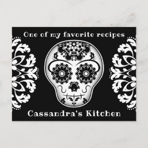 Elegant sugar skull recipe postcard