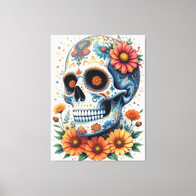 Elegant Sugar Skull with Flowers  Canvas Print (Front)