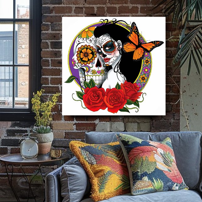 Elegant Sugar Skulls Monarch Red Roses Art Nouveau Poster (Creator Uploaded)