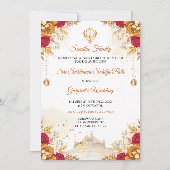 Elegant Sukhmani Sahib Path Wedding Invitation (Front)