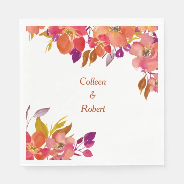 Elegant Summer Bouquet Modern Wedding Napkin (Front)