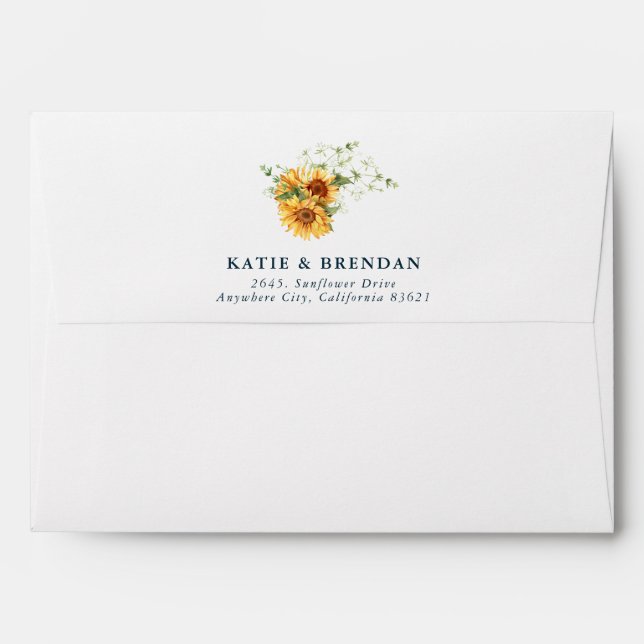 Elegant Summer Fall Sunflower Floral Wedding Envelope (Back (Top Flap))