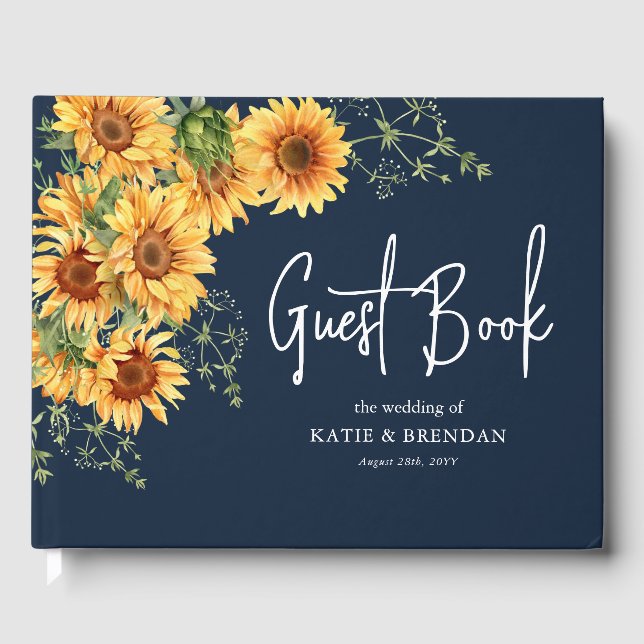 Elegant Summer Fall Sunflower Wedding Guest Book (Front)