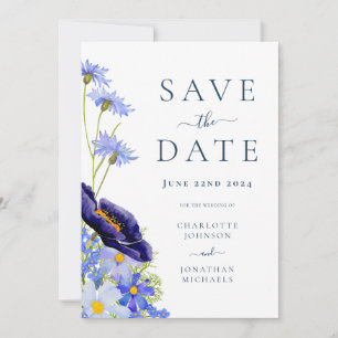 Elegant Summer Floral Blue Wedding Save The Date