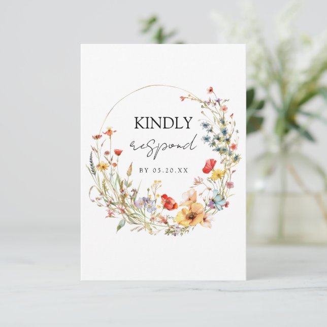 Elegant Summer Floral Meal Choice Wedding RSVP Card (Standing Front)