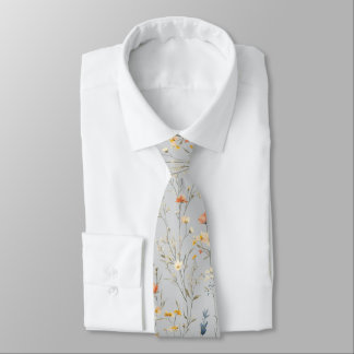 Elegant Summer Floral on Light Grey Tie