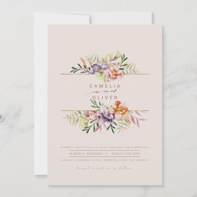 Elegant Summer Floral Wedding Invite QR Code RSVP (Front)