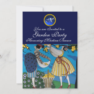 ELEGANT SUMMER GARDEN PARTY SAPPHIRE GEM MONOGRAM INVITATION