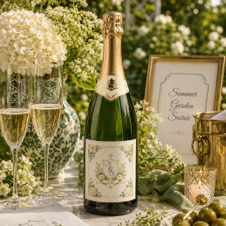 Elegant Summer Garden Soirée Floral Monogram Sparkling Wine Label