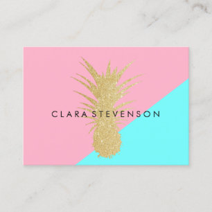 elegant summer gold glitter pineapple pink mint business card