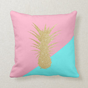 elegant summer gold glitter pineapple pink mint cushion