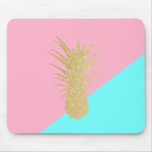 elegant summer gold glitter pineapple pink mint mouse mat