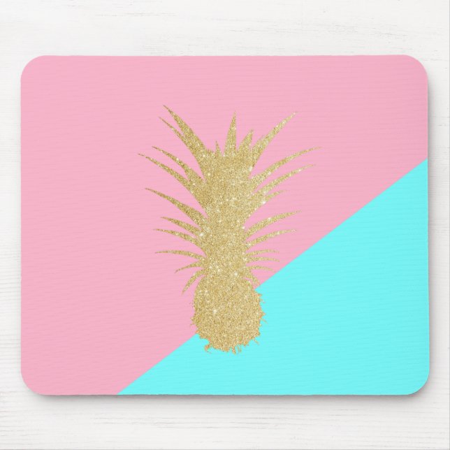 elegant summer gold glitter pineapple pink mint mouse mat (Front)