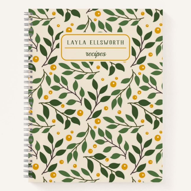 Elegant Summer Greenery Personalised Recipe Notebook (Front)