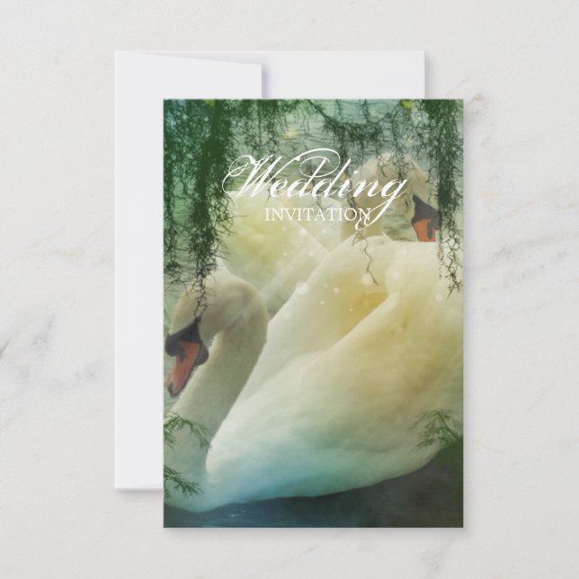 elegant summer lake white swan wedding invitation (Front)