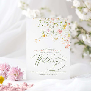 Elegant Summer Meadow Wildflowers Boho Wedding Invitation