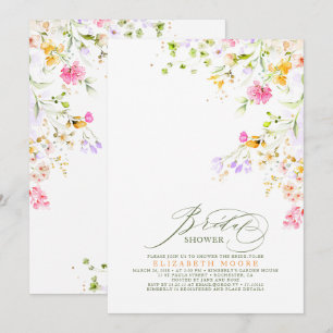 Elegant Summer Meadow Wildflowers Bridal Shower 2 Invitation