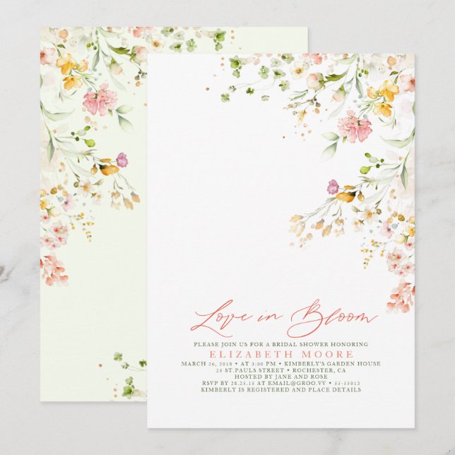 Elegant Summer Meadow Wildflowers Bridal Shower Invitation (Front/Back)