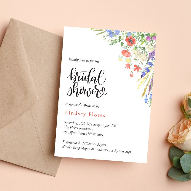 Elegant Summer Meadow Wildflowers Bridal Shower Invitation (Creator Uploaded)