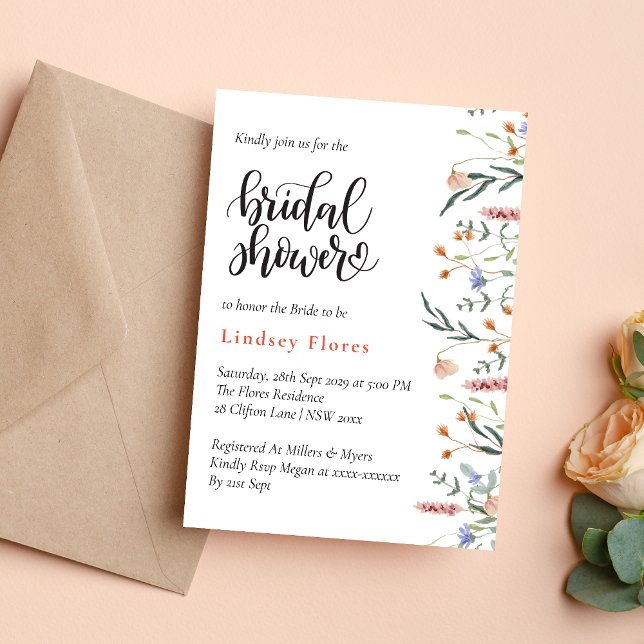 Elegant Summer Meadow Wildflowers Bridal Shower Invitation (Creator Uploaded)