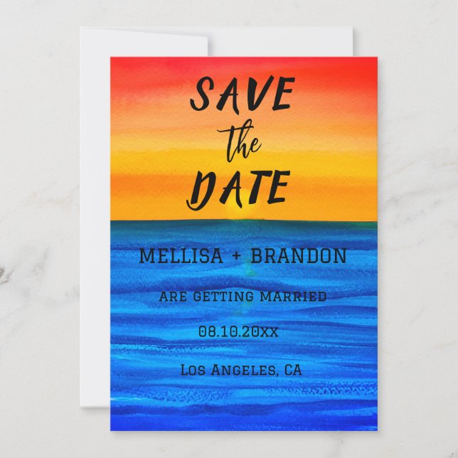Elegant Summer Ocean Waves Sunset Beach Invitation (Front)