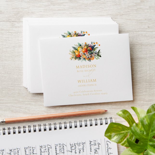 Elegant Summer Orange Wedding Personalised Envelope (Stacked)