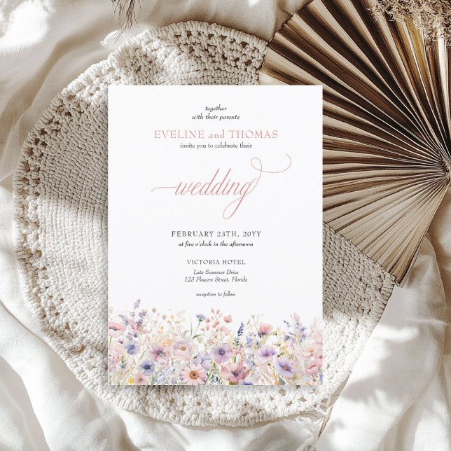 Elegant Summer Pink Purple Wildflowers Boho Invitation (Elegant Summer Pink Purple Wildflowers Boho Invitation)