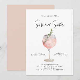 Elegant Summer Soiree Drinks Cocktail Party Pink Invitation