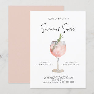 Elegant Summer Soiree Drinks Cocktail Party Pink Invitation
