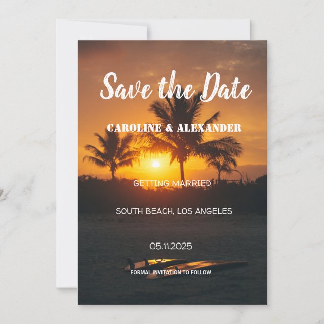 Elegant Summer Sunset Beach Tropical Wedding Save  Save The Date (Front)