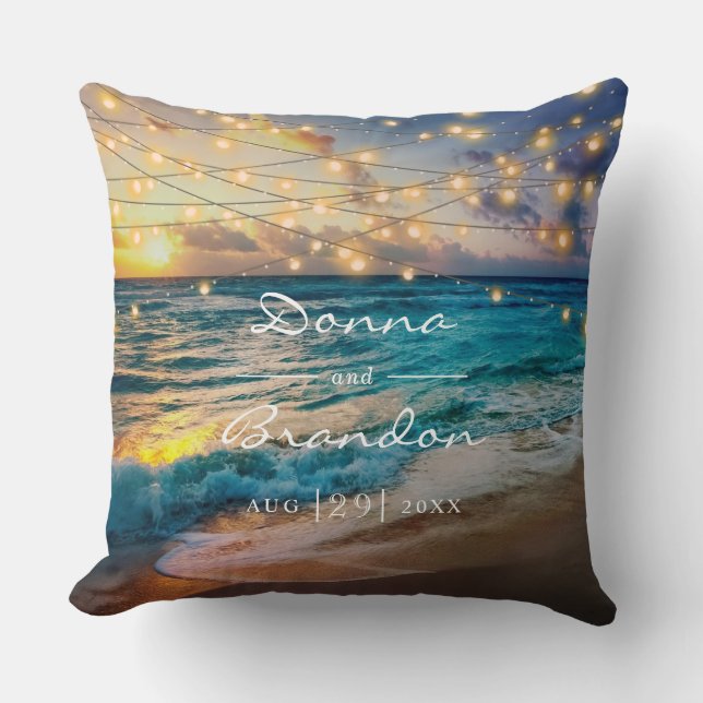 Elegant Summer Sunset Beach Wedding Memory Cushion (Front)