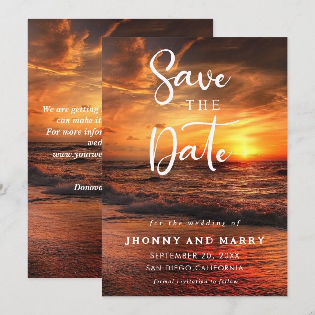 Elegant Summer Sunset Beach,Wedding Save The Date Invitation (Front/Back)