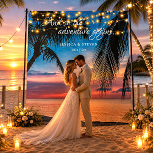 Elegant Summer Sunset Palm Beach Wedding Backdrop Tapestry