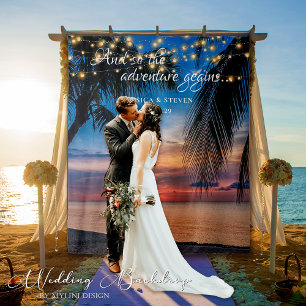 Elegant Summer Sunset Palm Beach Wedding Backdrop Tapestry
