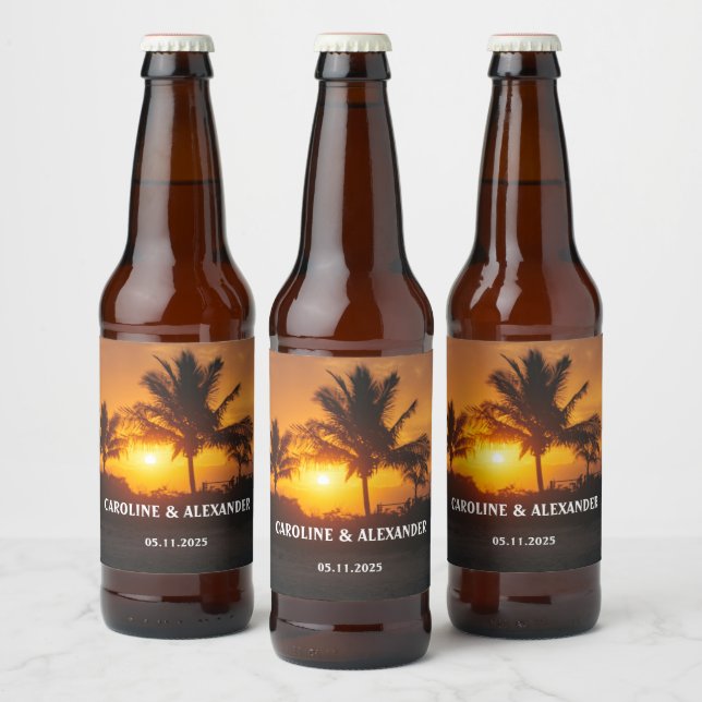 Elegant Summer Sunset Tropical Beach Hawaii Beer Bottle Label (Bottles)